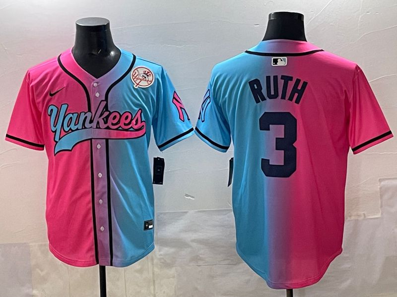 Men New York Yankees #3 Ruth Blue pink Game 2025 Nike MLB Jersey style 008->new york yankees->MLB Jersey